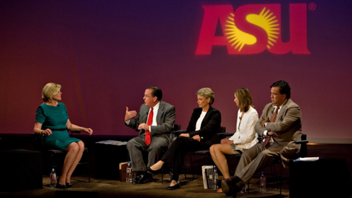 Panelists on stage at &quot;Changing Planet&quot; town hall at ASU
