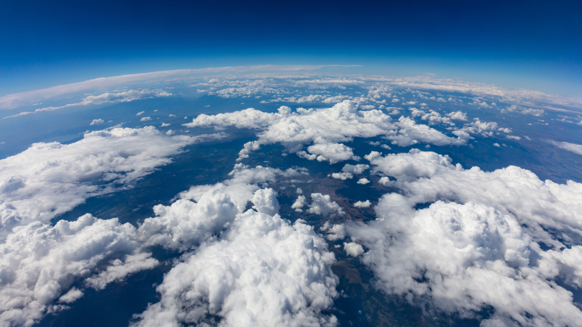 Aerial view of the Earth and clouds from space.