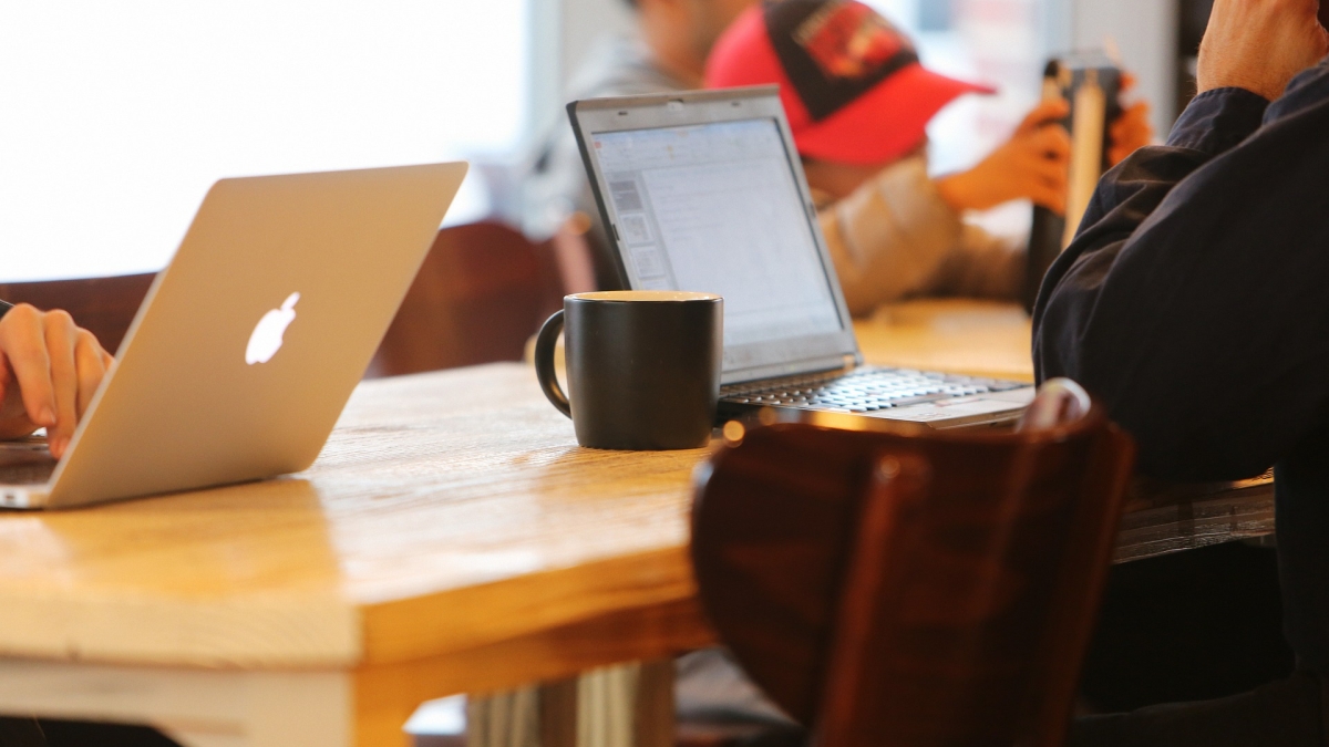 photo of laptops in coffee shop