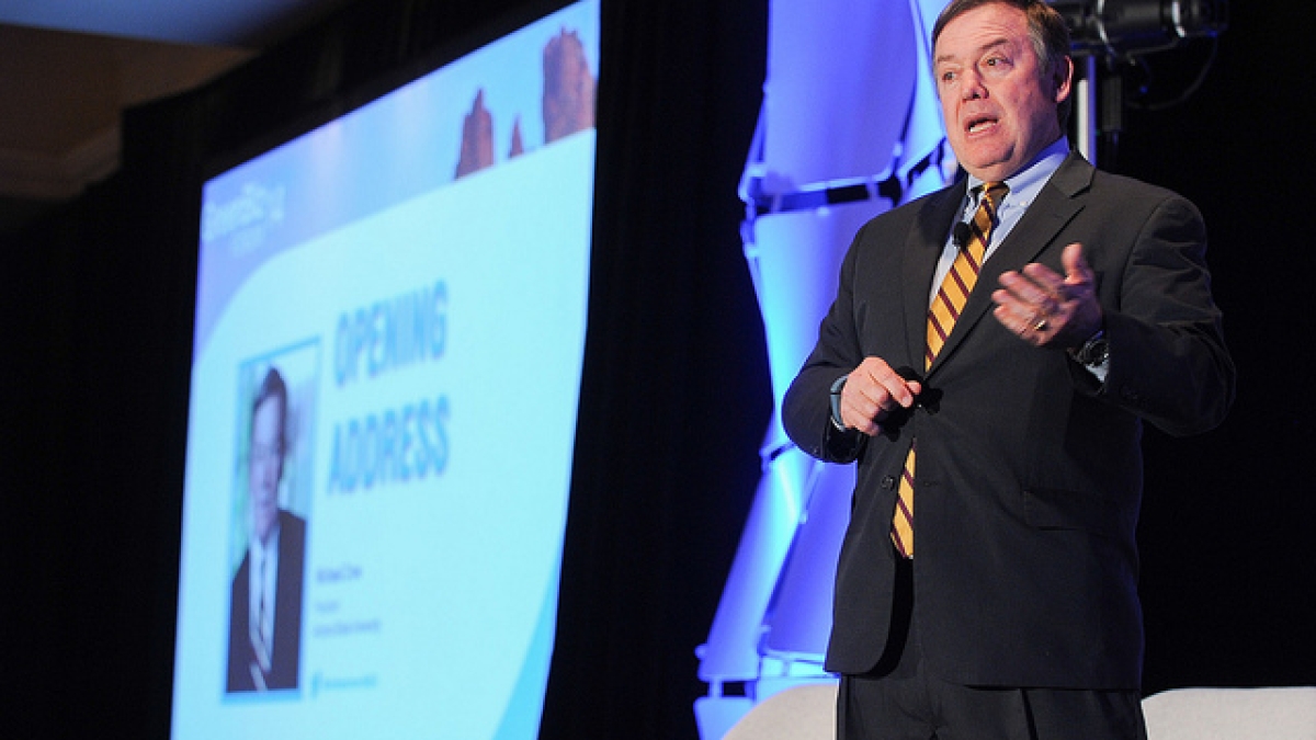 Michael Crow delivers the opening address to the 2014 GreenBiz Forum, a part of 