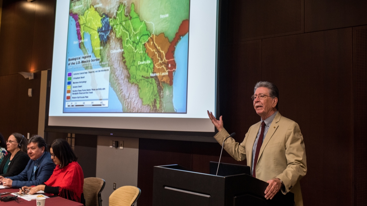 School of Transborder Studies Regents’ Professor and Founding Director Emeritus Carlos Velez-Ibanez hosts a panel discussion between social scientists from Arizona and Mexico at the Arizona-Sonora Colloquium.  