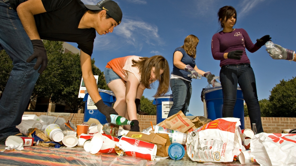 ASU students sort recyclables