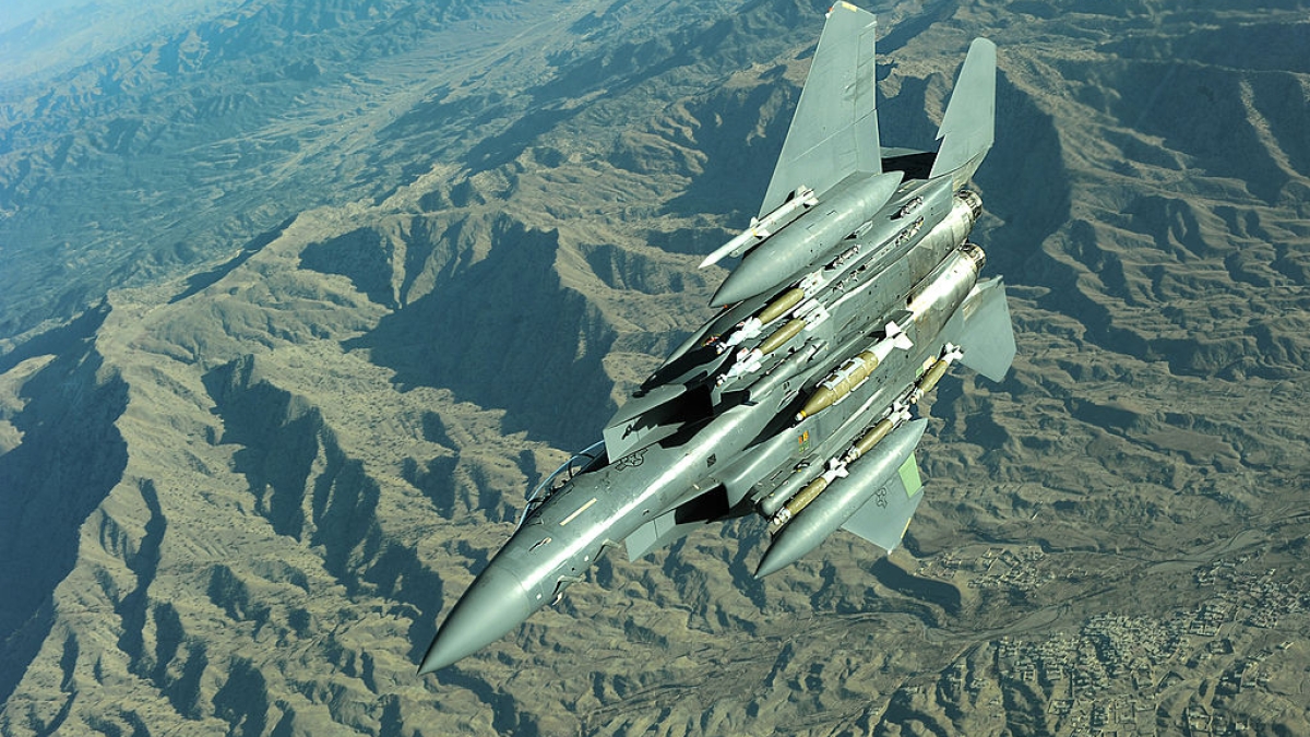 An F-15E Strike Eagle flies over Afghanistan.