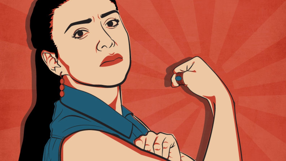 Poster for &quot;The Hungry Woman&quot; featuring Medea styled as Rosie the Riveter