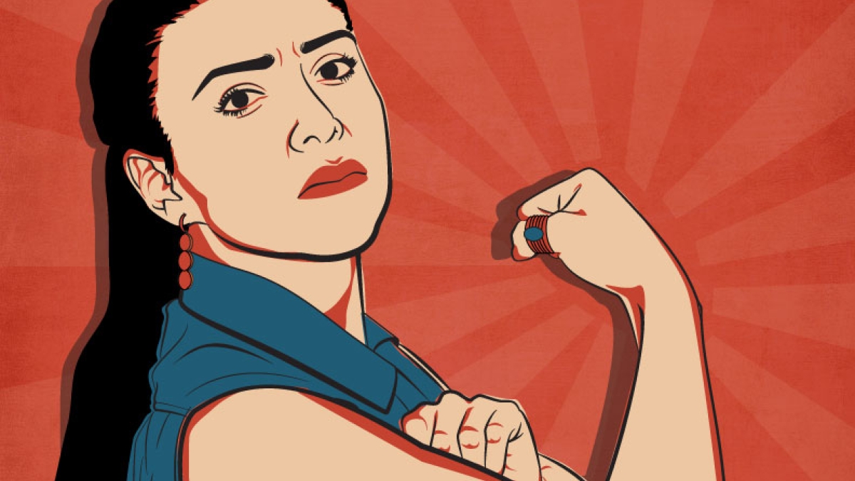 Poster for &quot;The Hungry Woman&quot; featuring Medea styled as Rosie the Riveter
