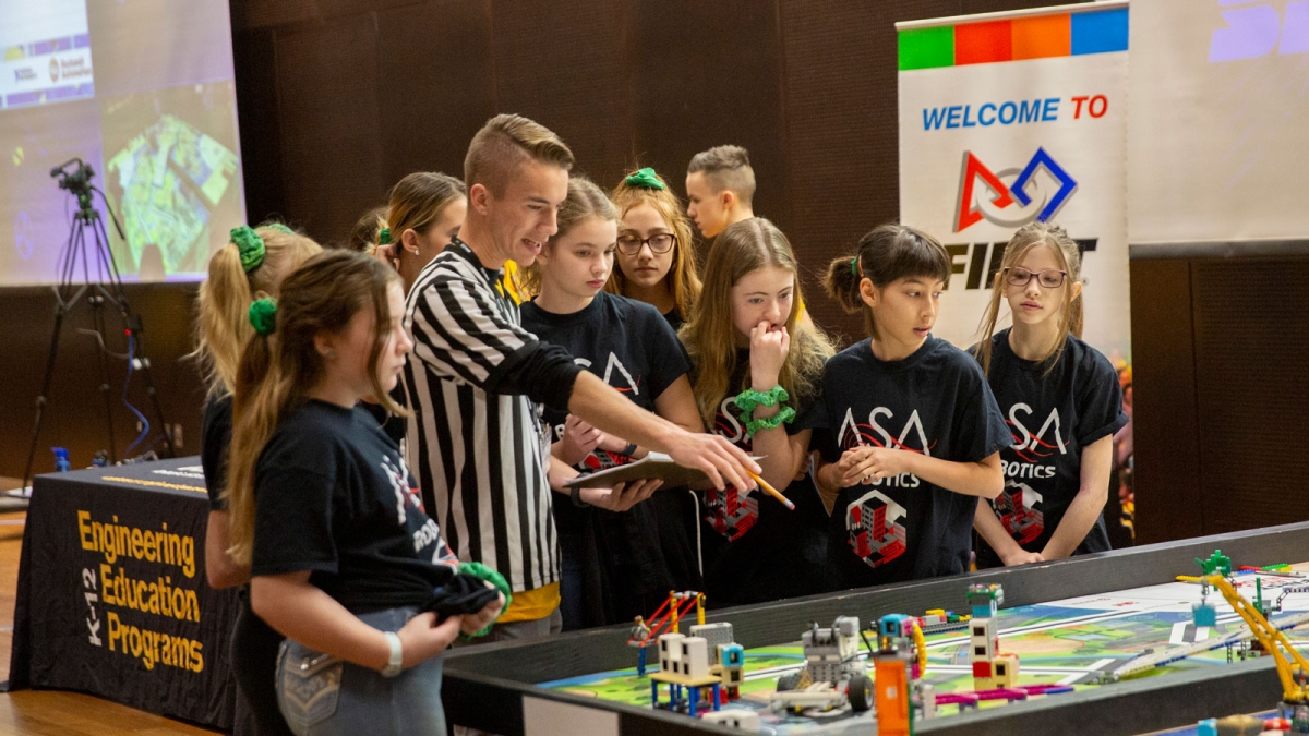 Participants at the FIRST LEGO League state championship tournament.