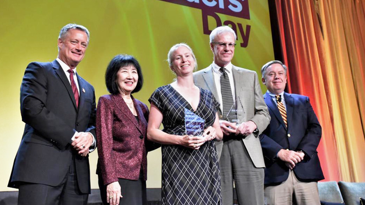 Rick Dircks, Christine K. Wilkinson, Anne Jones and Ian Gould and ASU President Michael Crow