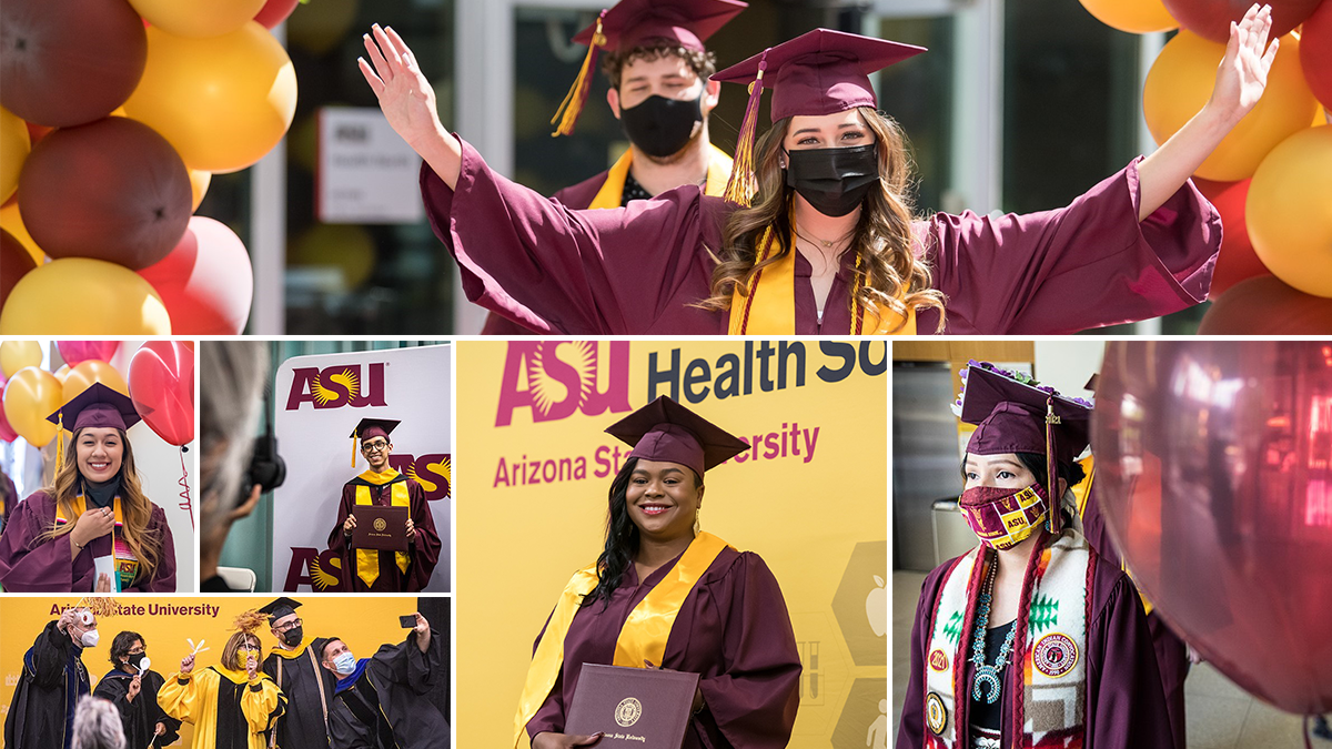 Photo collage of images from the College of Health Solutions in-person graduation ceremonies