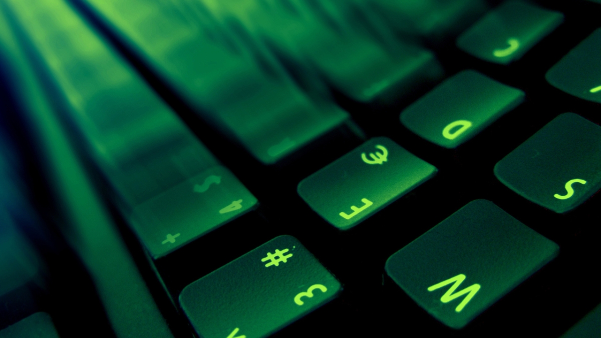 Keyboard under green light