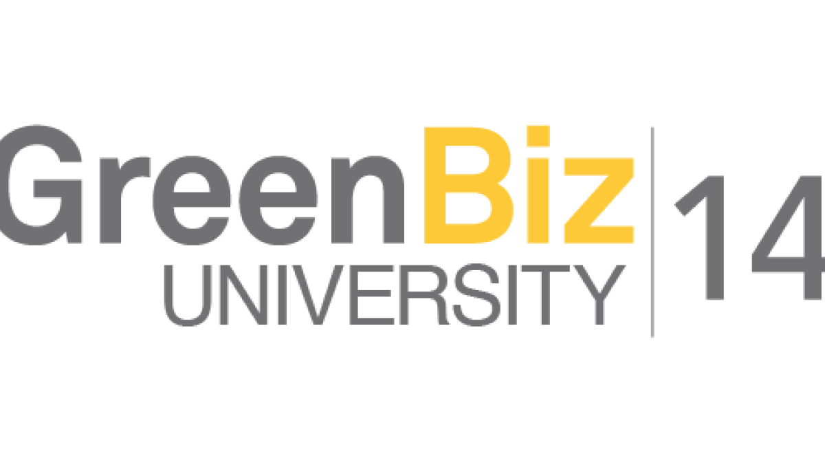 gray and yellow logo for GreenBiz U 2014