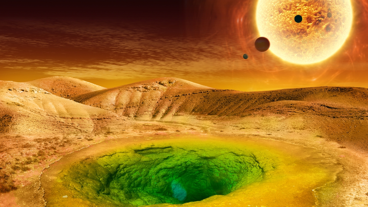 artist’s conception of what life could look like on the surface of a distant planet