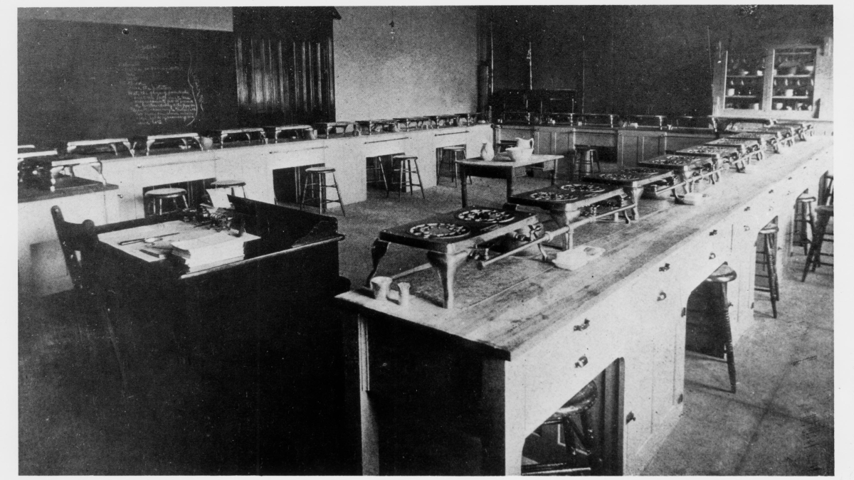 black and white photo of old nutrition lab