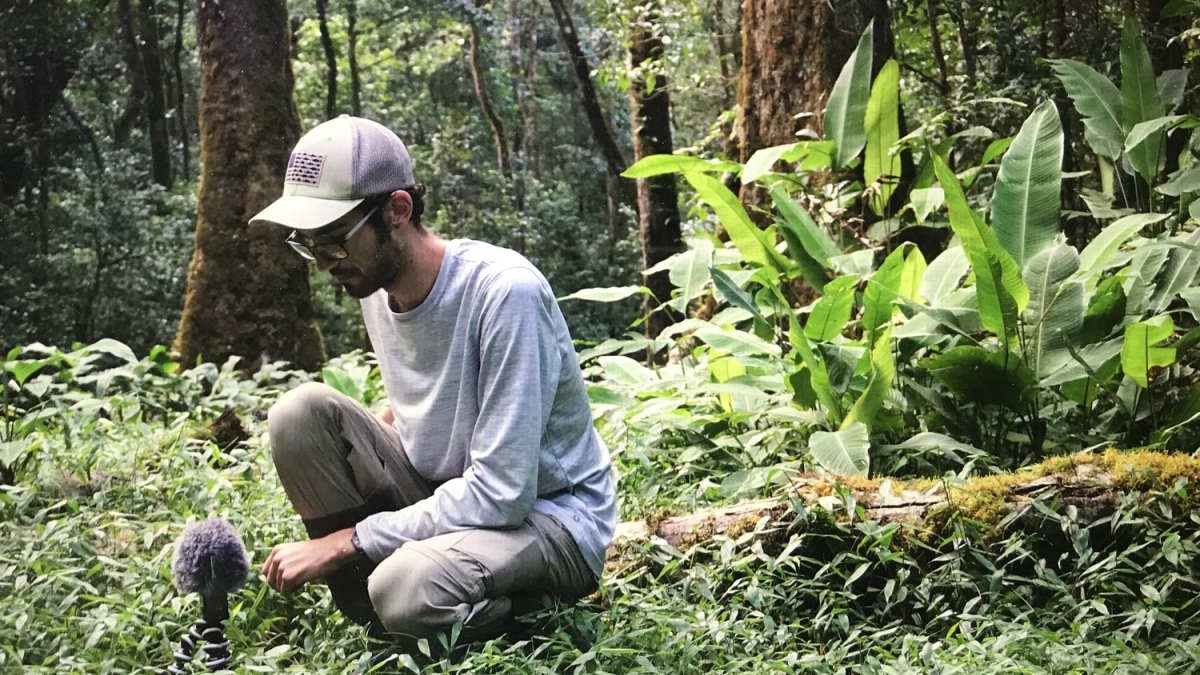 hoefer collecting sample sounds in rainforest