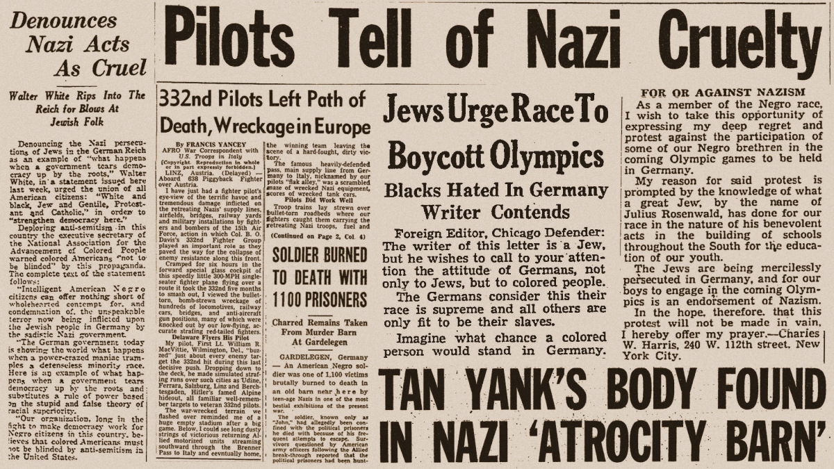 A collage of Holocaust-related news clippings.