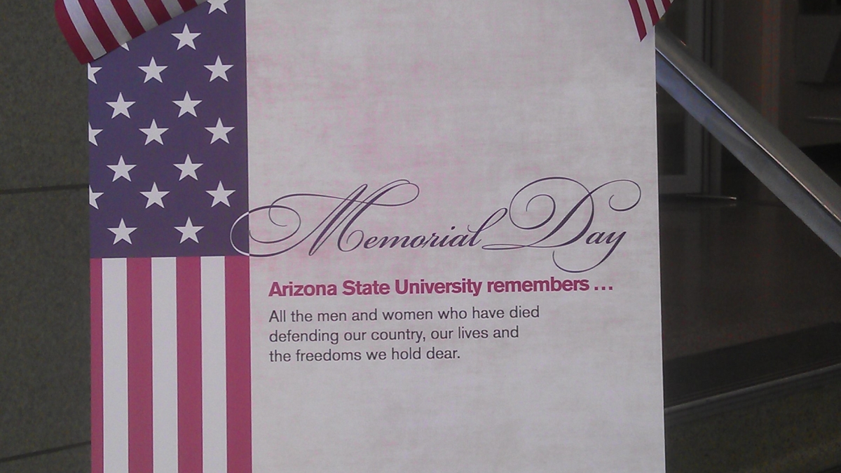 Commemorative sign honoring soldiers on the Tempe campus