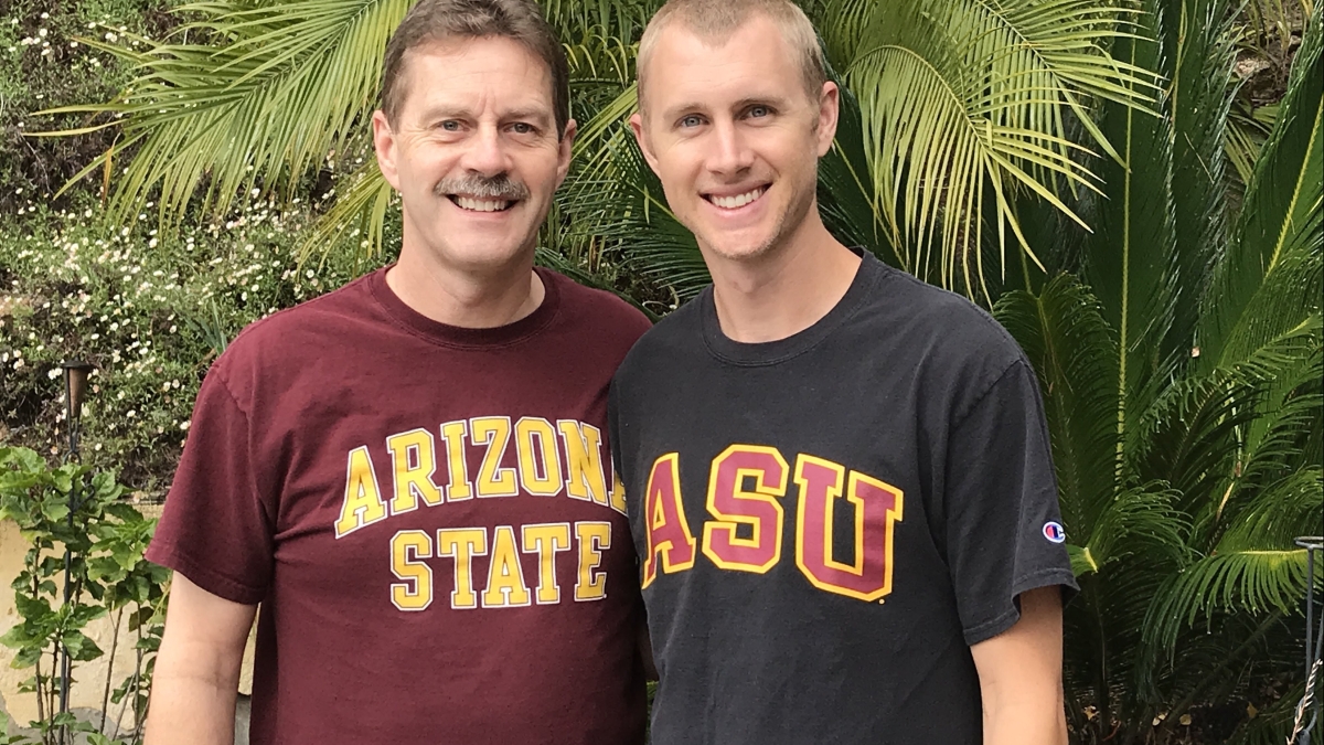 Father and son in ASU shirts