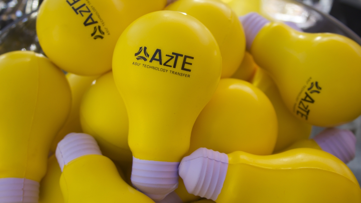AzTE lightbulb squishy toy with logo