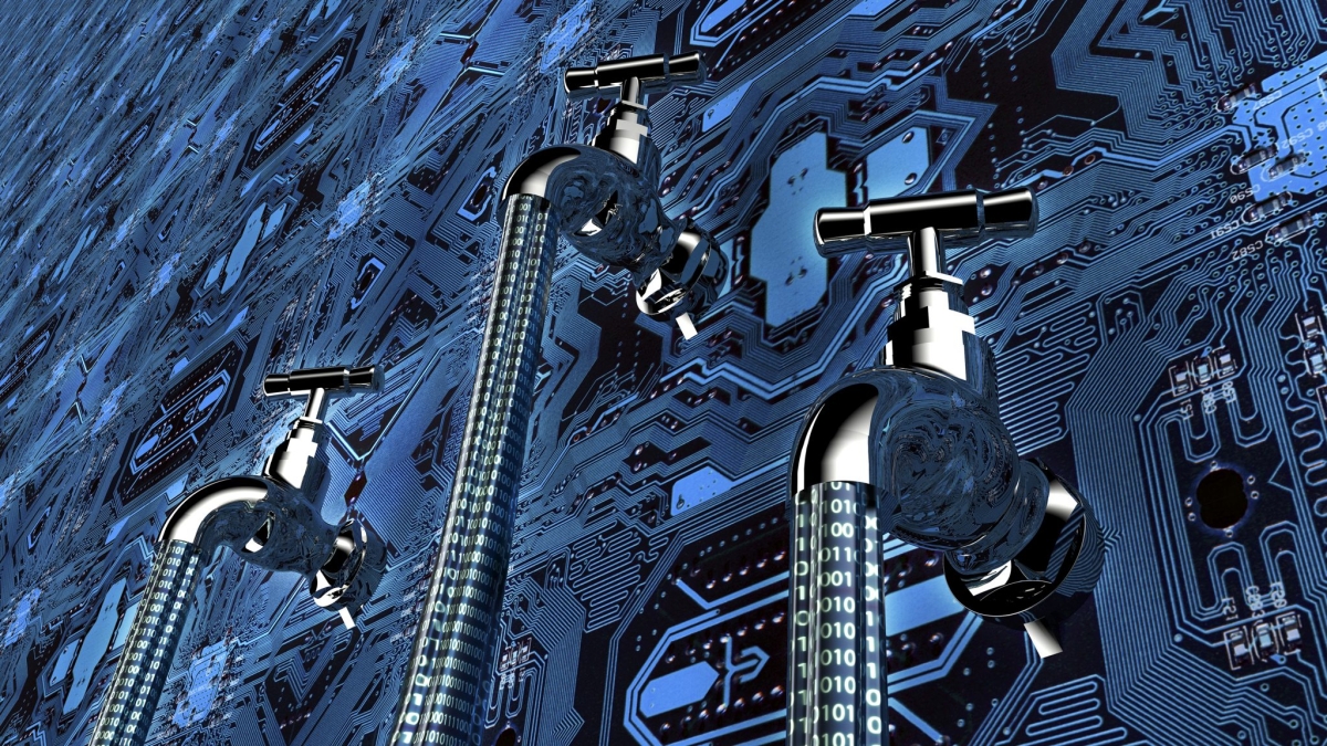 Artistic rendition of faucets representing the data carried by infrastructure systems