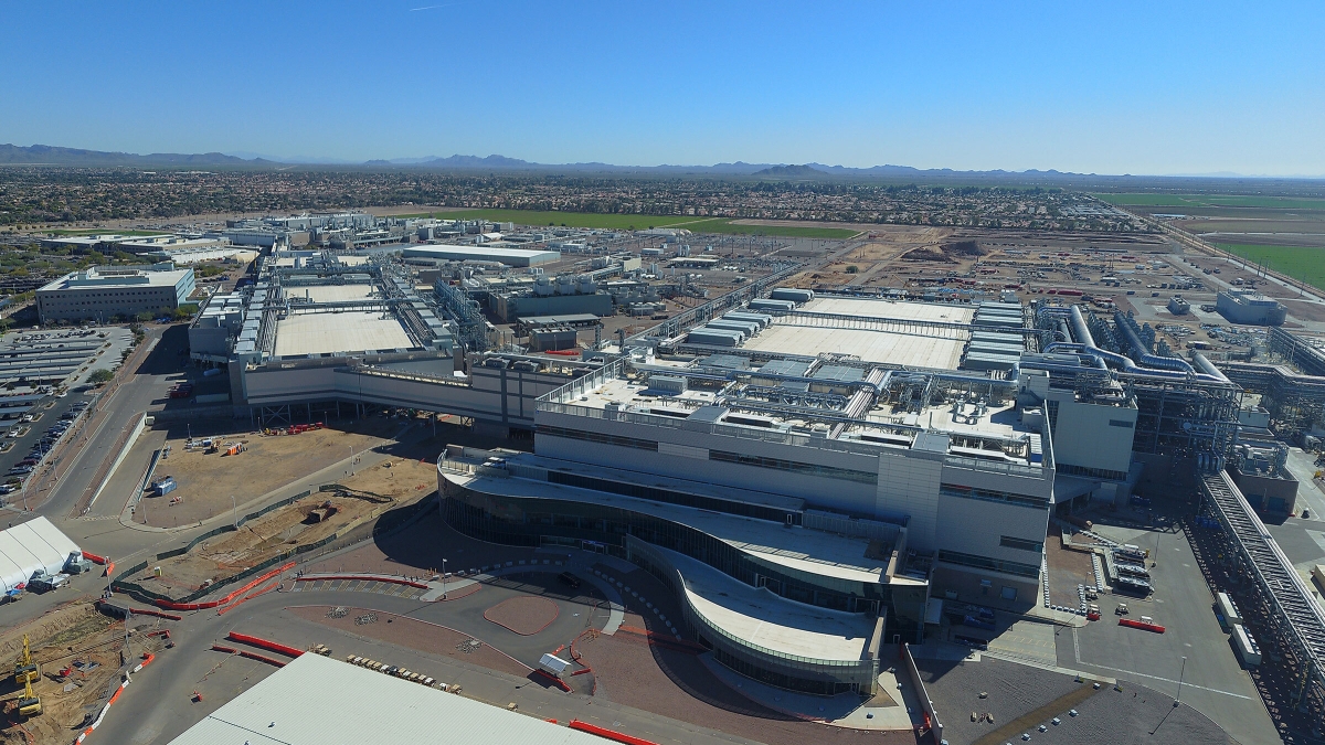 Aerial view of Intel's Fab 42 manufacturing facility in Chandler, Arizona