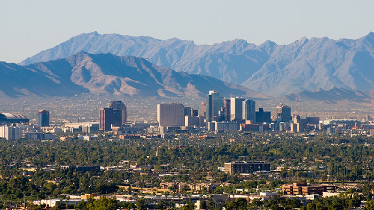 Phoenix downtown skyline with mountains in the background