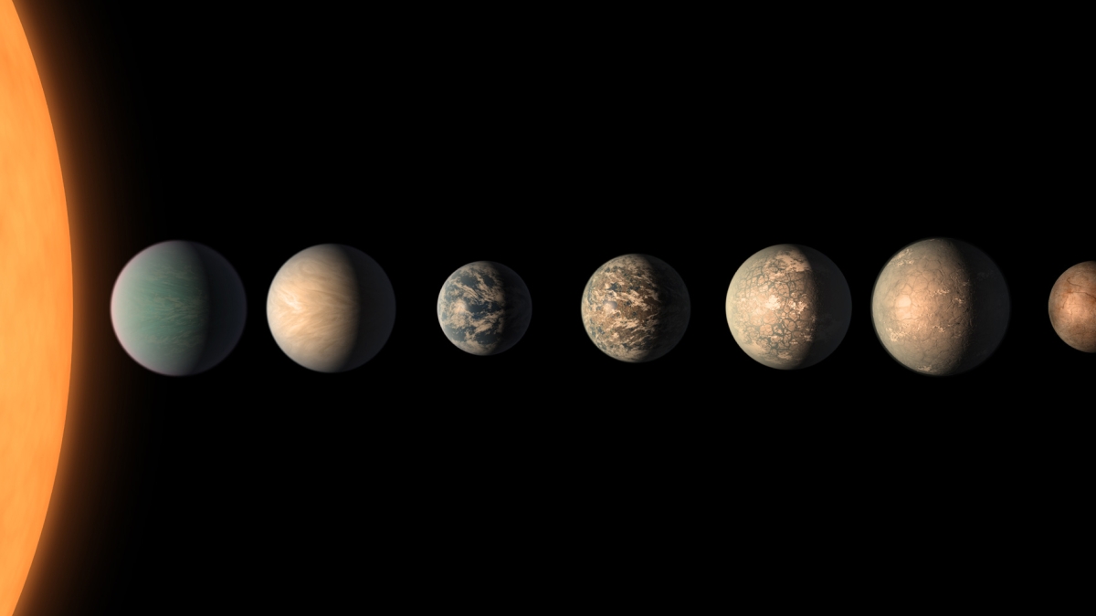 Artist's concept shows what the TRAPPIST-1 planetary system may look like