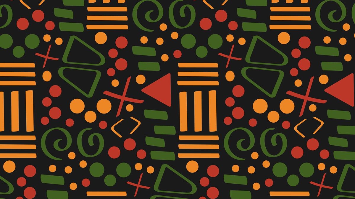 Geometric pattern in orange, green and red for Juneteenth