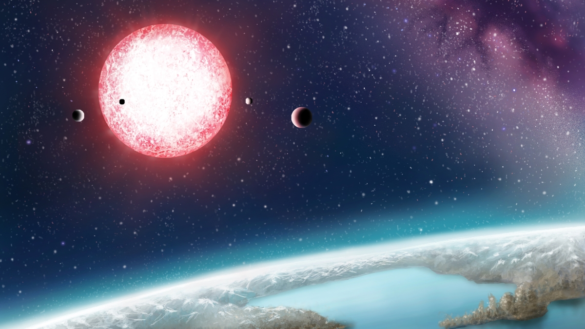 artist's concept depicts Kepler-186f, the first validated Earth-size planet orbiting a distant star in the habitable zone