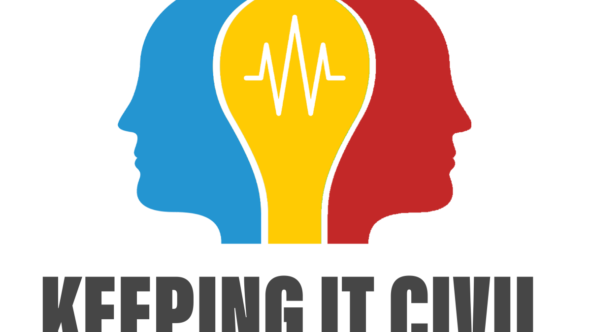 Illustration of two heads facing different directions. A brainwave symbol is depicted where the heads intersect. At the bottom, it reads "Keeping it Civil."