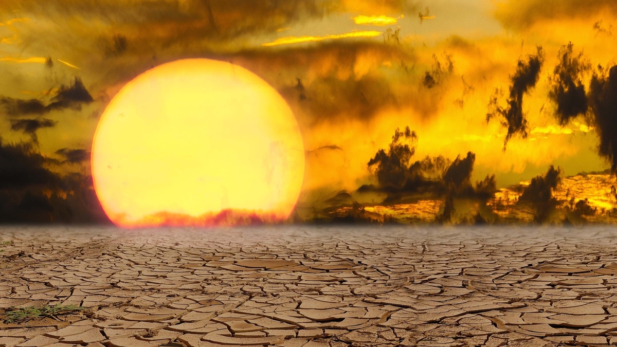 Sun rising over parched earth