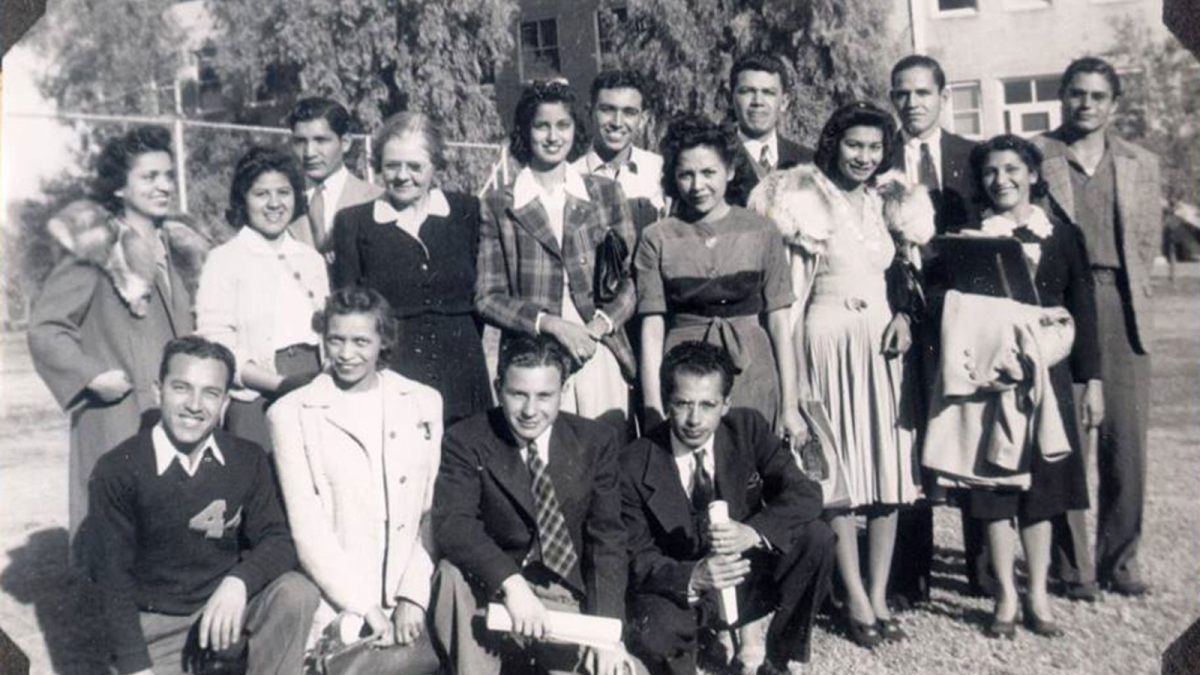 An antique photo of a group of Hispanic people