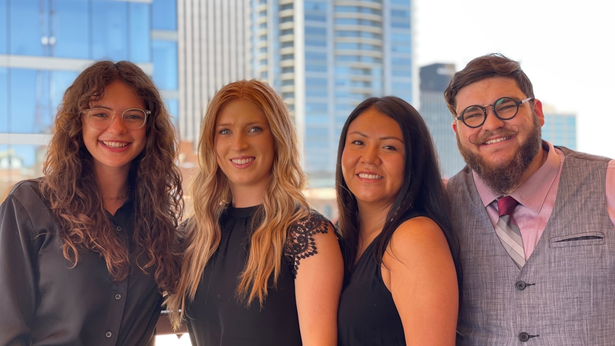 The 2021–22 Marvin Andrews Fellows (from left): Chloe Baldwin, Madalaine McConville, LaTisha Gilmore and Brock.
