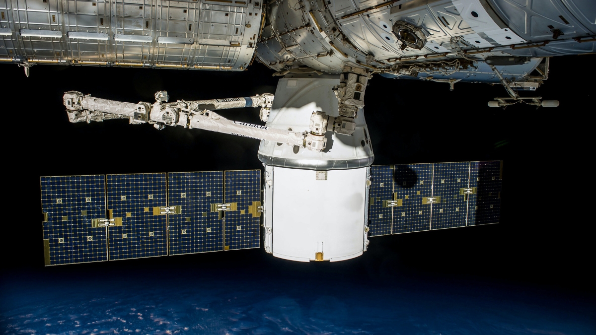 A satellite docked at the ISS