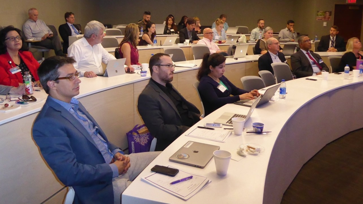 Participants in the inaugural 2019 Mayo Clinic and ASU MedTech Accelerator attend a lecture at Mayo Clinic Scottsdale Campus.