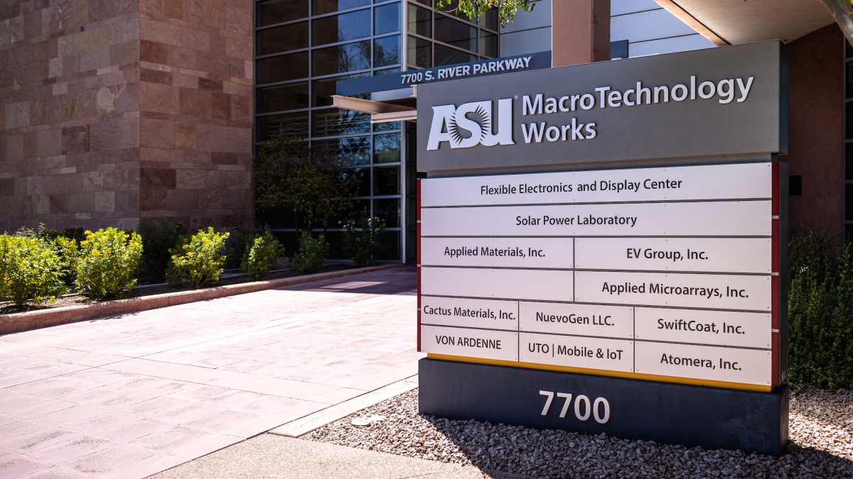 ASU MacroTechnology Works building sign.