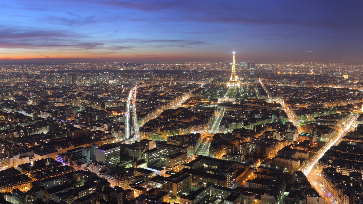 A view of the city of Paris at night