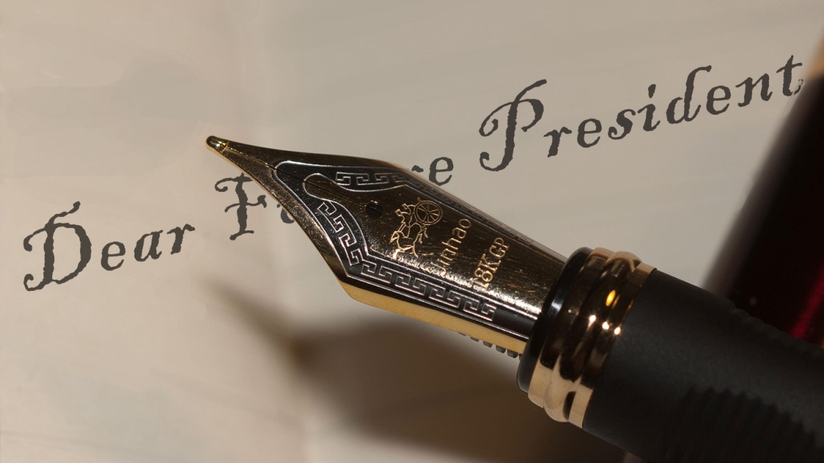 pen writing &quot;Dear Future &quot;President&quot;