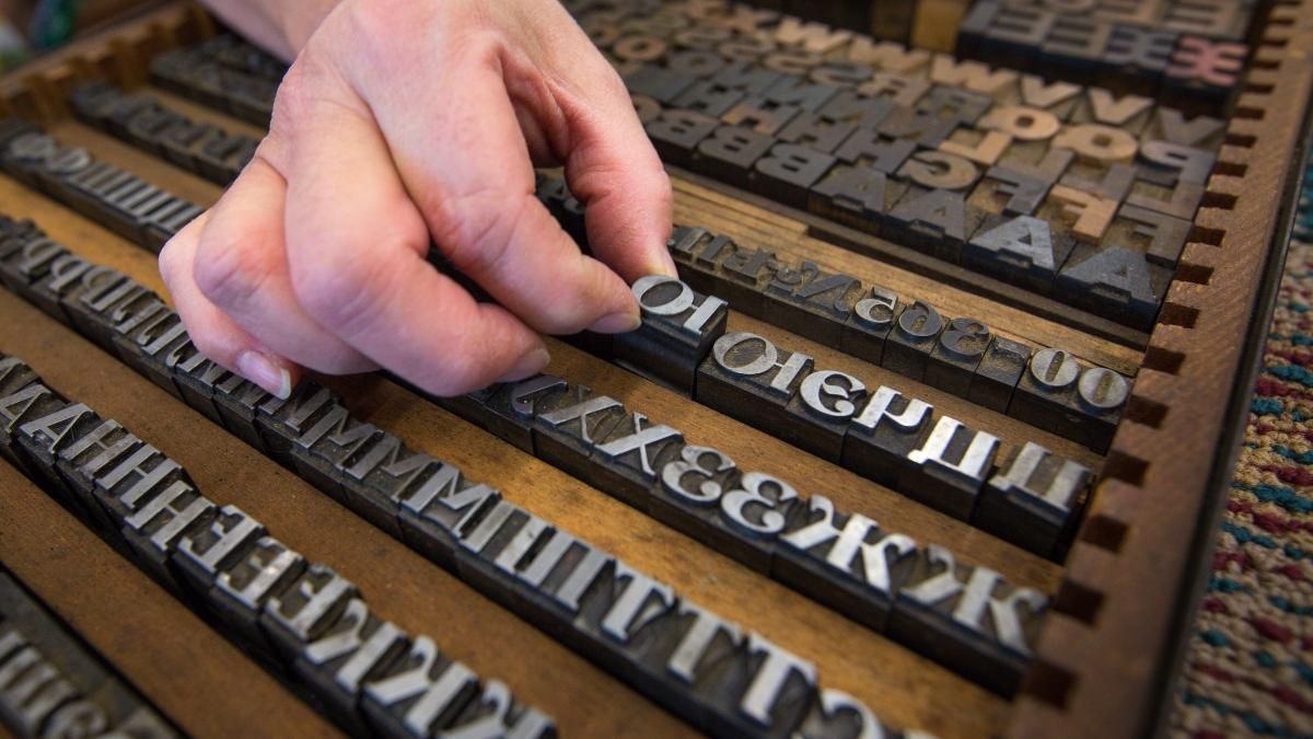 A case of letterpress type.