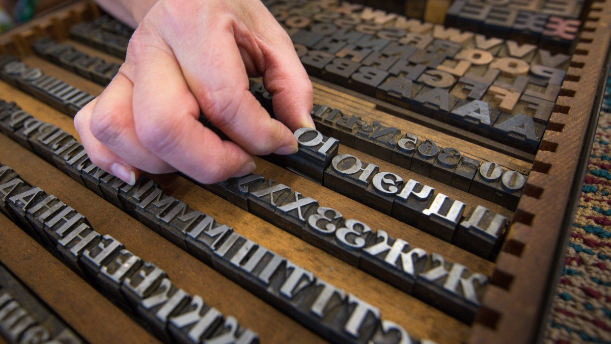 A case of letterpress type.