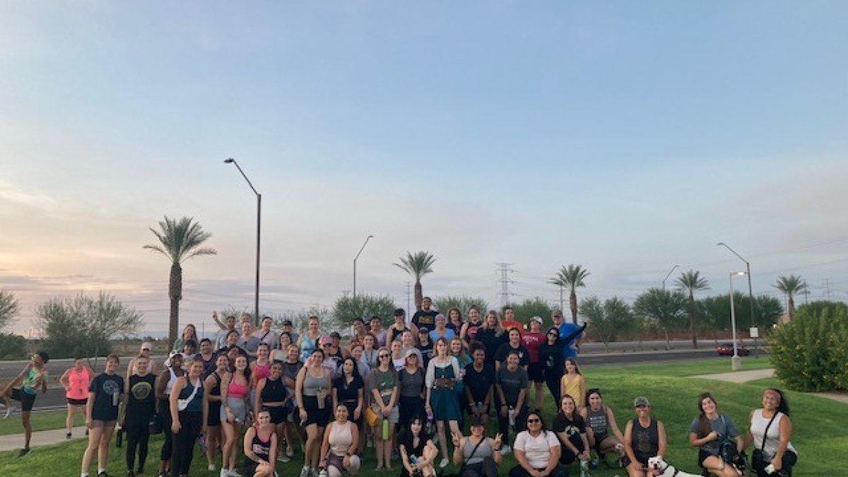 Group photo of members of Phoenix Babes Who Walk at a park.