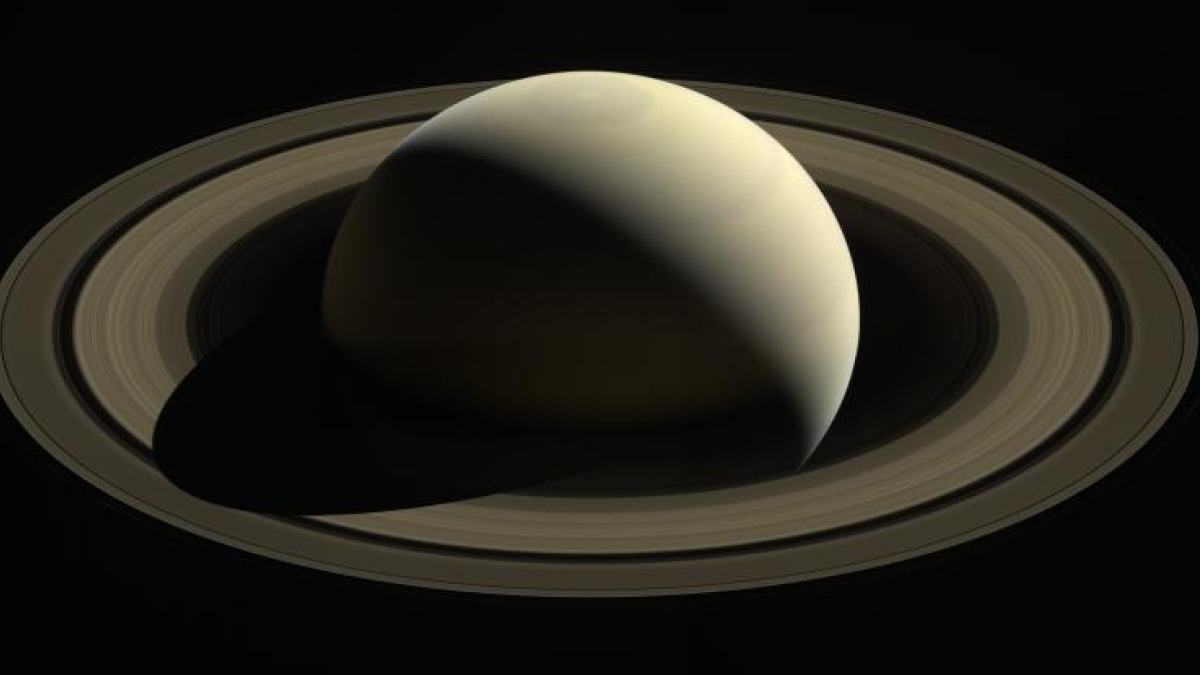 view of Saturn from Cassini spacecraft