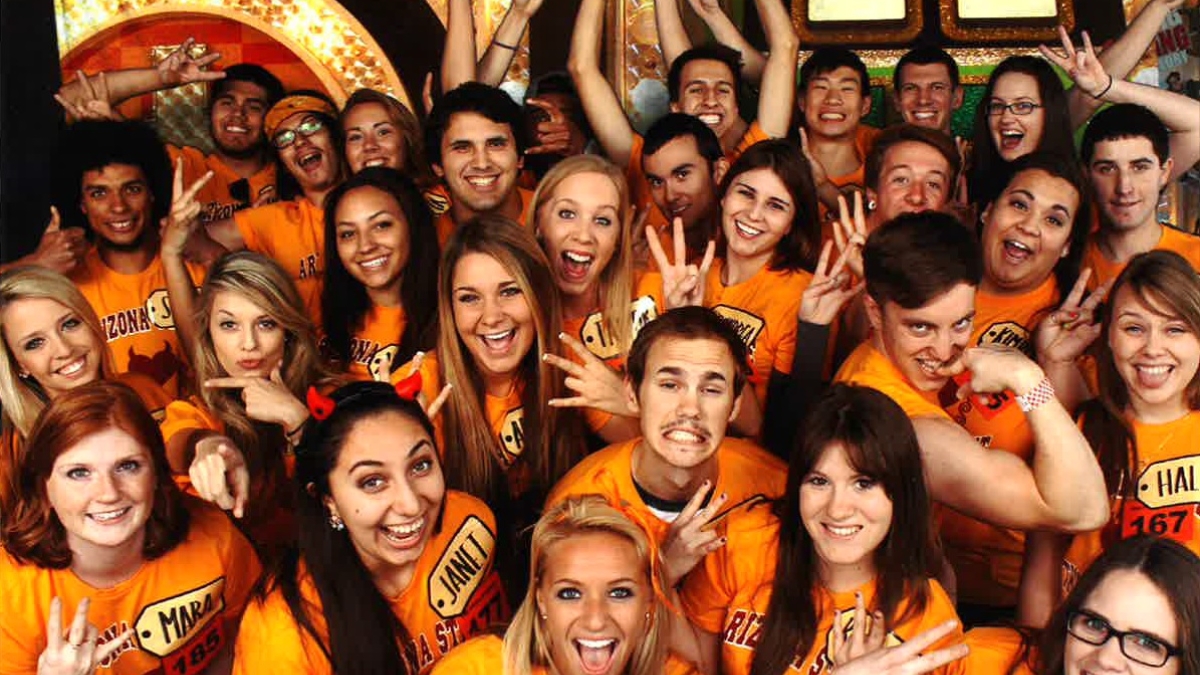 ASU students in Sun Devil Gold outside 'The Price Is Right'