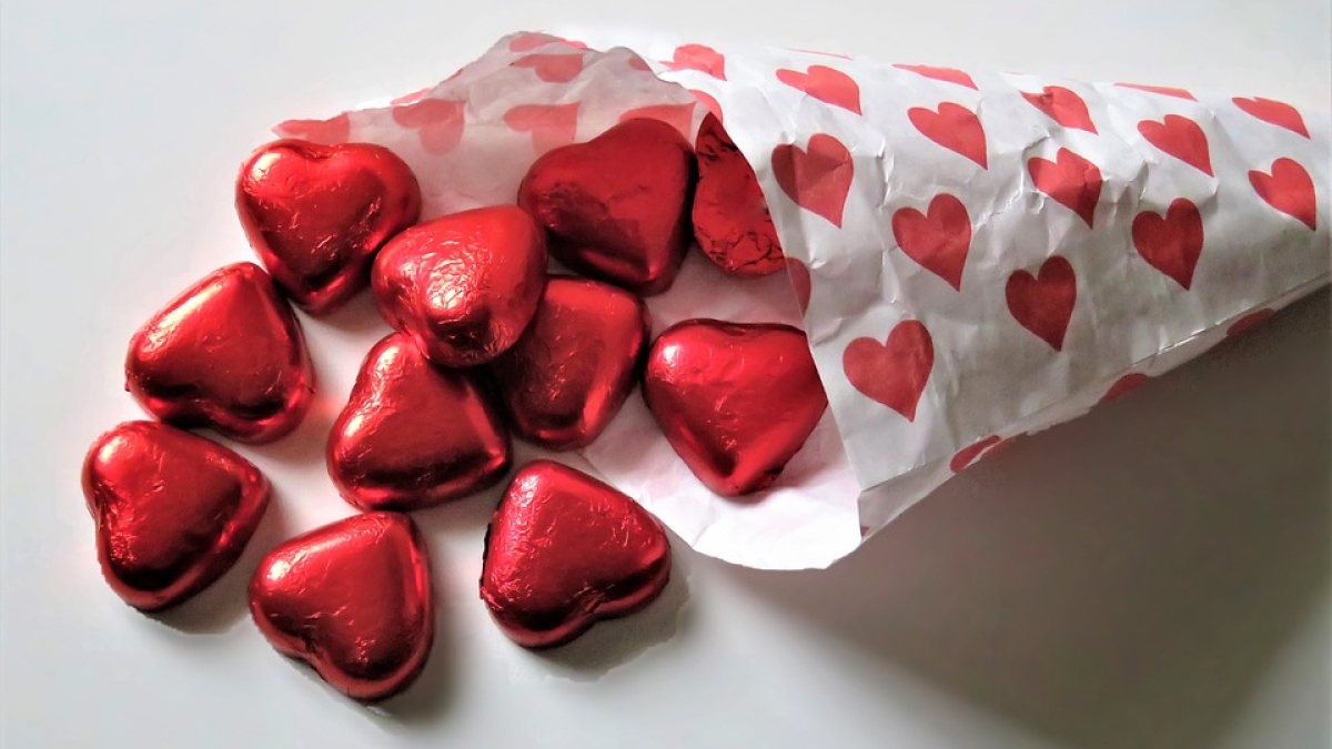 Chocolate hearts in a bag