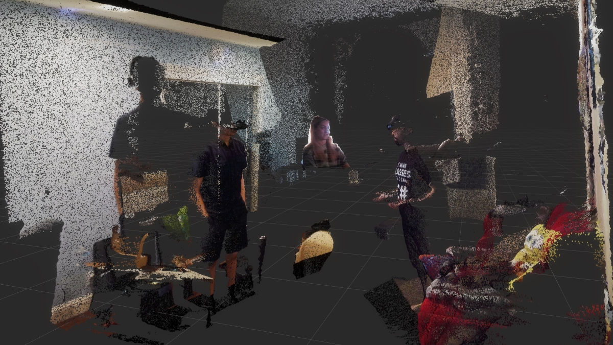 Meteor Studio Ph.D. students Aashiq Shaikh, Lauren Gold, and Alireza Bahremand experiment with virtual shared spaces in augmented reality and virtual reality from their homes in California, Texas, and Arizona respectively.