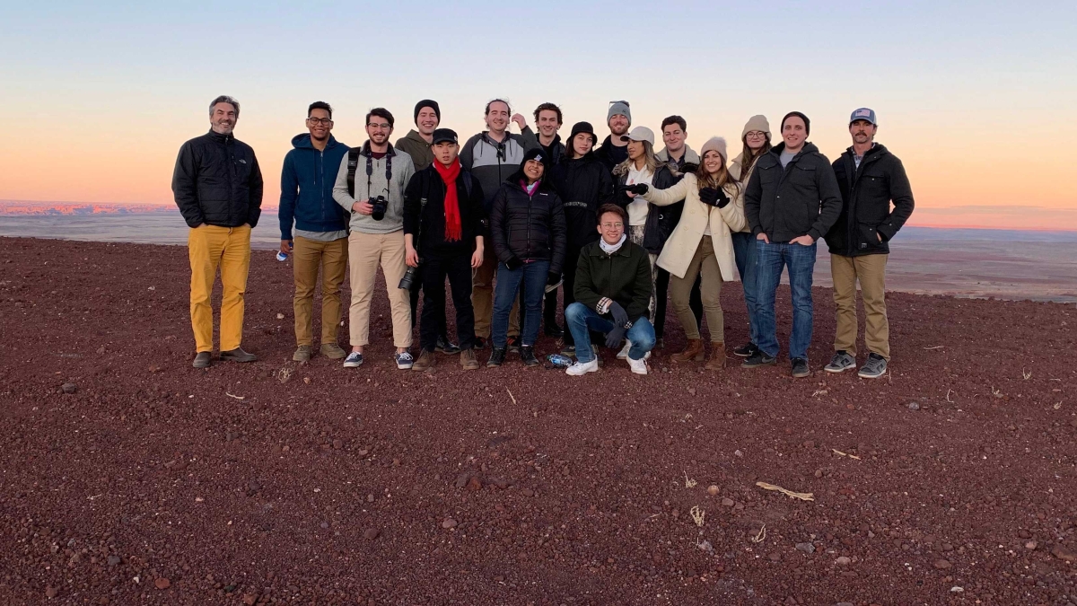 ASU design students pose for a group photo in northern Arizona