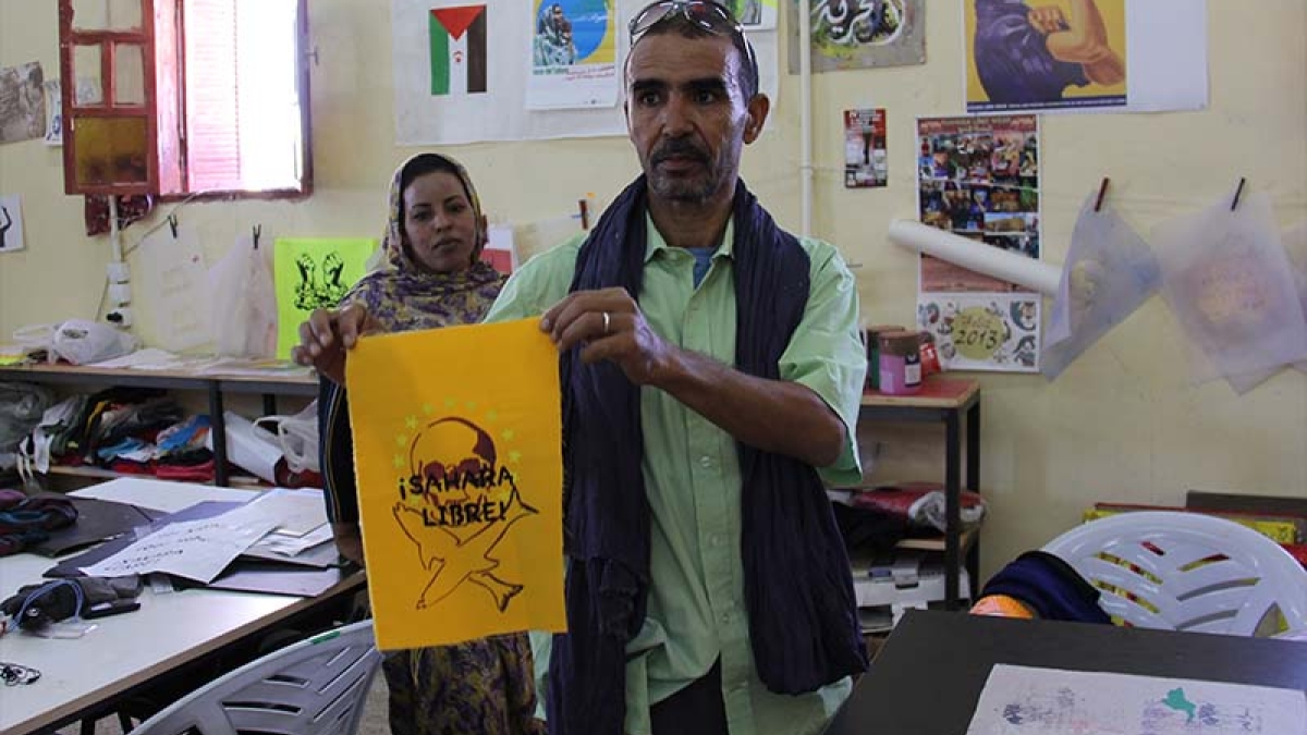 &quot;Free Sahara&quot; textile print made in a Sahwari refugee camp