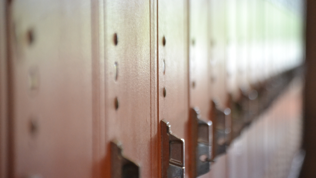 lockers in a school hallway