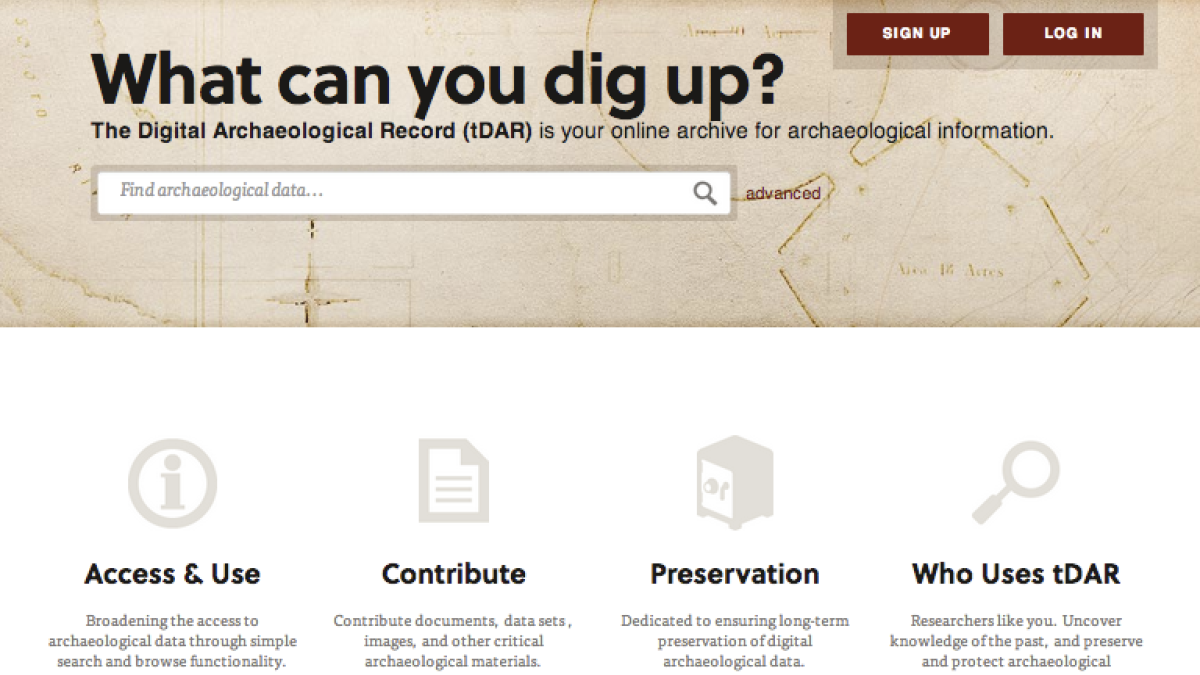 Screen shot of the Digital Archaeological Record Website