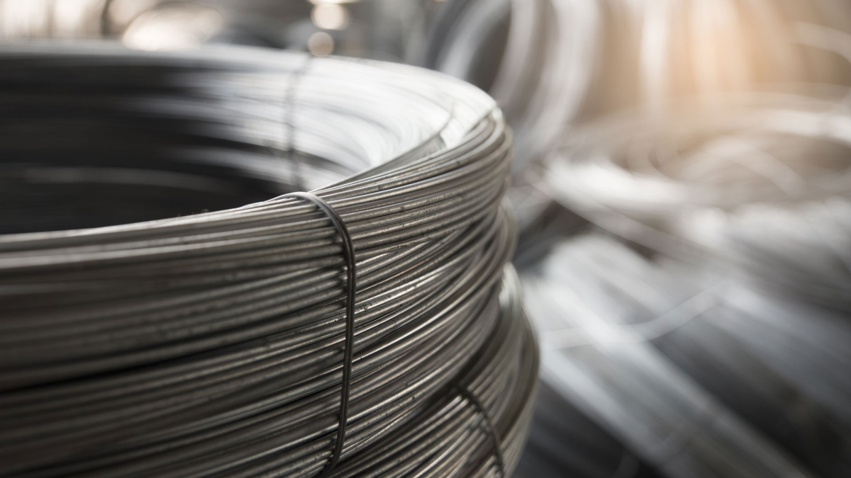 Closeup of a coil of steel wire.