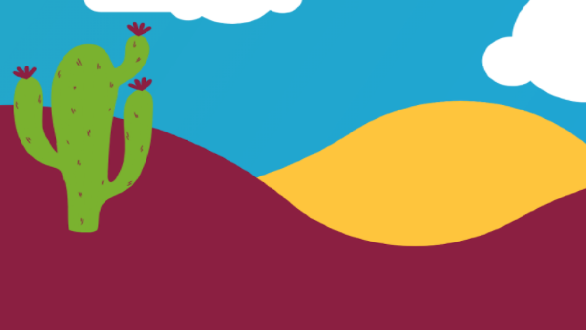 computer illustration of cactus and sunset