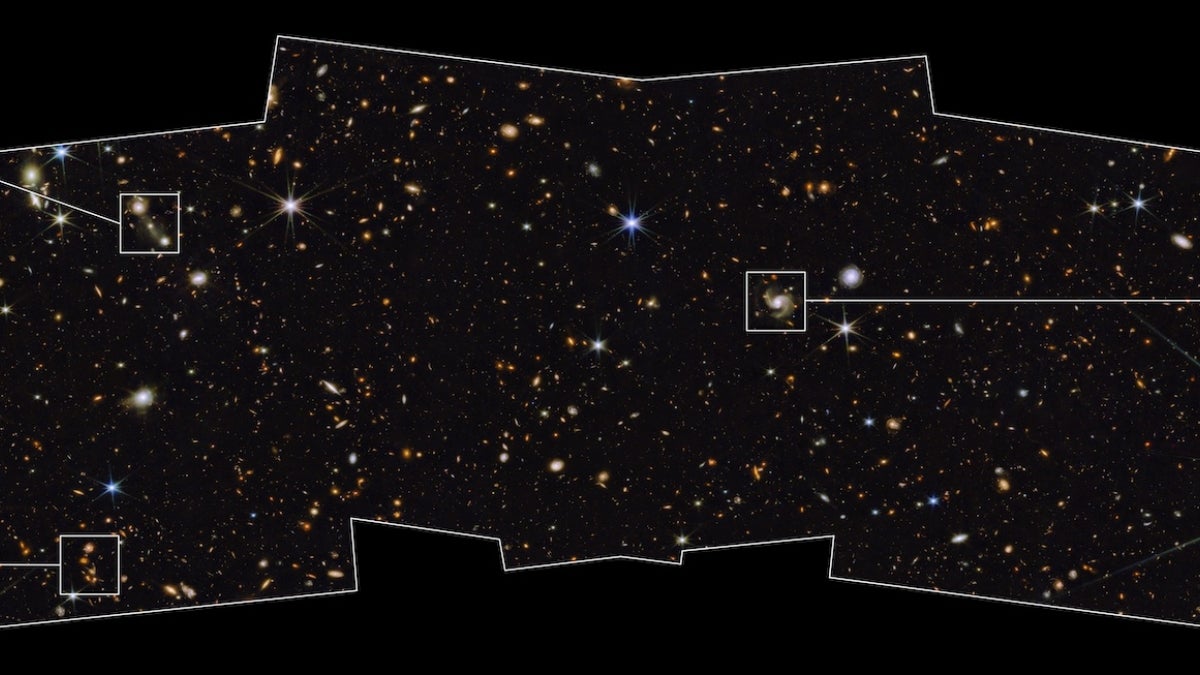 Image of a swath of sky measured by the James Webb Space Telescope's Near-Infrared Camera (NIRCam).